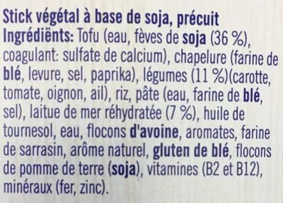 Lista de ingredientes del producto Batonnets veggie aux algues marines So Fine 180g