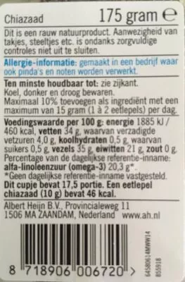 Lista de ingredientes del producto Chiazaad Albert Heijn 175 g