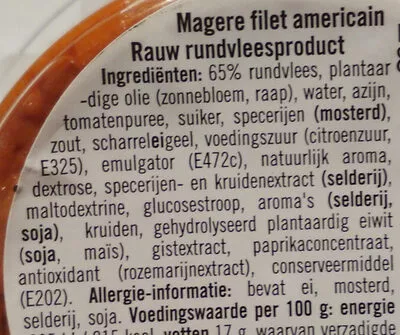 Lista de ingredientes del producto Filet Americain Mager Albert Heijn 80 g