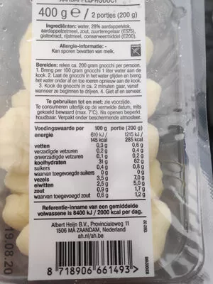 Lista de ingredientes del producto gnocchi ah 400 gr