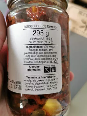 Lista de ingredientes del producto zongedroogde tomaten Albert heijn 295