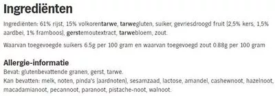 Lista de ingredientes del producto Special Flakes Rode Vruchten AH, Albert Heijn 425 g