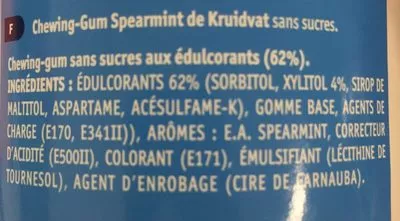 Lista de ingredientes del producto Chewing gum Spear mint Kruidvat 