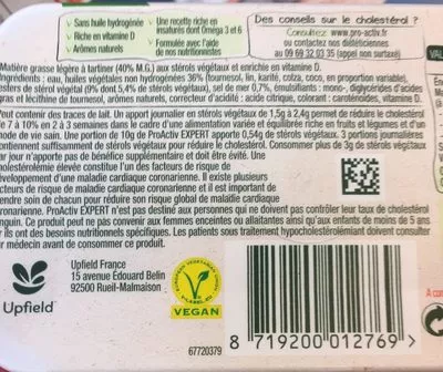 Lista de ingredientes del producto ProActiv Margarine Tartine Sans Huile de Palme 225g  225g