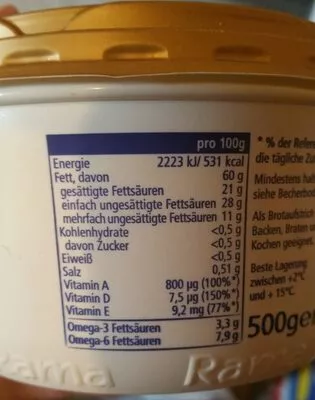 Lista de ingredientes del producto Smeerboter Rama 500g