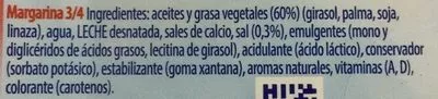 Lista de ingredientes del producto Margarina Tulipán 600 g