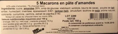 Lista de ingredientes del producto Macarons en pâte d'amandes  