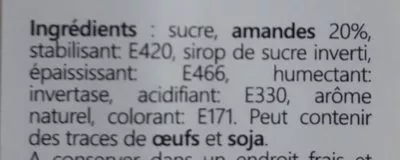 Lista de ingredientes del producto Pâte d'amandes  