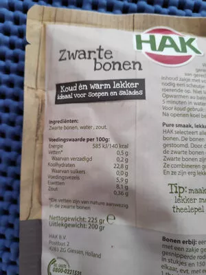 Lista de ingredientes del producto Hak Zwarte Bonen HAK 200 g