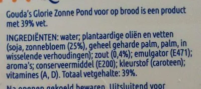 Lista de ingredientes del producto Zonne Pond Gouda's Glorie 500g