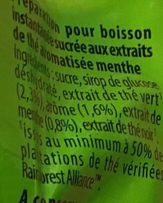 Lista de ingredientes del producto Thé Vert Instantané Sucré Menthe Lipton, Unilever 500 g e