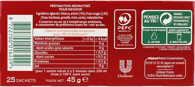 Lista de ingredientes del producto Elephant Infusion Fruits Rouges 25 Sachets Elephant 45 g