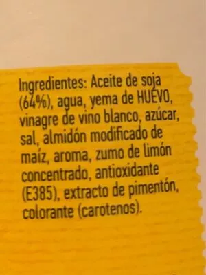 Lista de ingredientes del producto Mayonnaise  