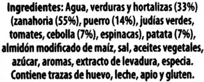 Lista de ingredientes del producto Crema de zanahoria, puerro y cebolla Ligeresa, Knorr 500 ml