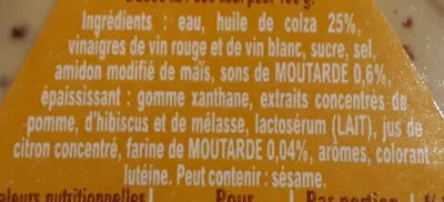 Lista de ingredientes del producto Vinaigrette légère moutarde Amora 450 ml