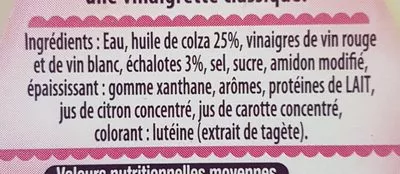 Lista de ingredientes del producto Vinaigrette Légère échalotes Amora 450 ml