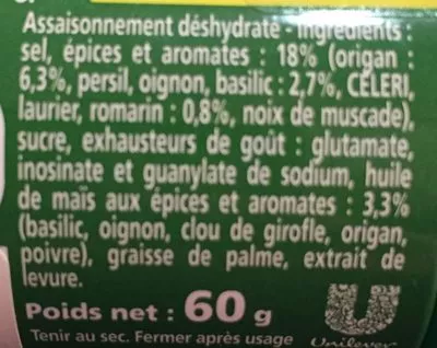 Lista de ingredientes del producto Assaisonnement Plein Sud - Secret D'arômes Knorr 