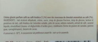 Lista de ingredientes del producto Glace café  