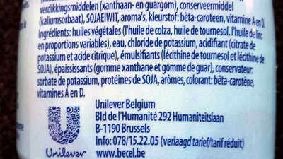 Lista de ingredientes del producto Becel Cuire et Rôtir Light Becel 500 ml