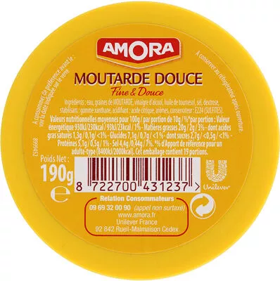 Lista de ingredientes del producto Amora Moutarde Douce Verre TV 190g Amora 190 g