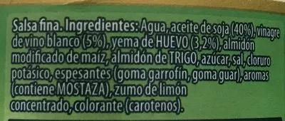 Lista de ingredientes del producto Salsa Calve Casera 225ML Mayon Calvé 225 ml