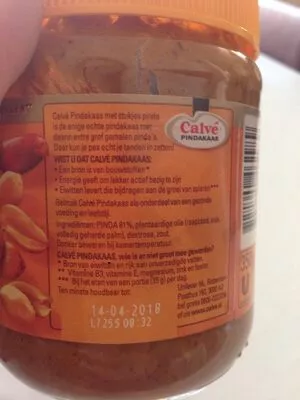 Lista de ingredientes del producto Pindakaas, stukjes pinda Calvé, Unilever 350 g