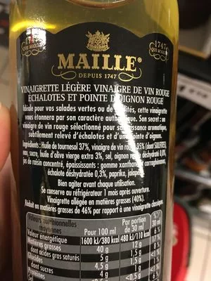 Lista de ingredientes del producto Vinaigrette legere Maille 