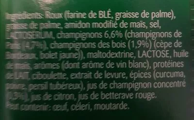 Lista de ingredientes del producto Crème de Champignons des Bois Unilever Food Solutions 