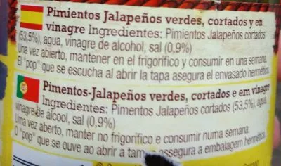 Lista de ingredientes del producto Sliced Green Jalapenos old el paso 