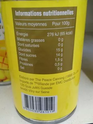 Lista de ingredientes del producto mangue au sirop léger Pirab 