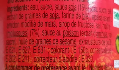 Lista de ingredientes del producto Sauce Huitre Pantai Saveur d autrefois 