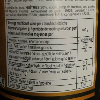 Lista de ingredientes del producto Brand Thick Oyster Sauce Healthy boy brand, เด็กสมบูรณ์ 800g