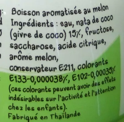 Lista de ingredientes del producto Mogu Mogu Melon & Nata de Coco Mogu Mogu 32cl