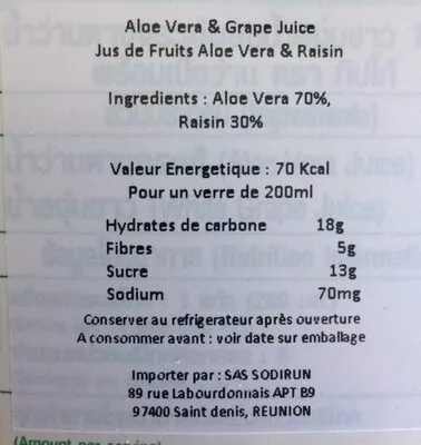 Lista de ingredientes del producto Aloe Vera Juice Tipco 1 L