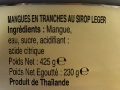 Lista de ingredientes del producto Mangue Mont Asie 