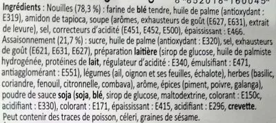 Lista de ingredientes del producto Nouilles Asiatiques Saveur Curry Vert Yum Yum 300 g (5 * 60 g)