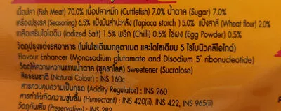 Lista de ingredientes del producto ทาโร่รสปลาหมึกเผ็ดน้อย ทาโร่, taro 22g