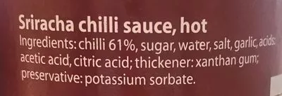 Lista de ingredientes del producto Sriracha Hot Chilli Sauce Flying Goose Brand 