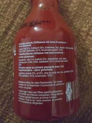 Lista de ingredientes del producto Sriracha hot chilli sauce extra garlic  