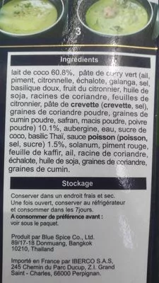 Lista de ingredientes del producto Blue Elephant Sauce De Curry Vert 300G Blue Elephant 