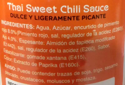 Lista de ingredientes del producto Thai Sweet Chili Sauce J Lek 435 ml