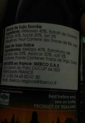 Lista de ingredientes del producto Dee Thai Sauce Soja Sucree 200 ML  