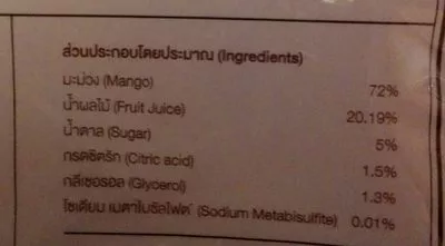 Lista de ingredientes del producto Dried Mango  