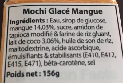 Lista de ingredientes del producto Mochi ice dessert Buono 156 g