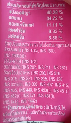 Lista de ingredientes del producto เบอร์ริโต้แฮมชีส 7เฟรช, 7fresh, 7-11, cp, ซีพี 72g