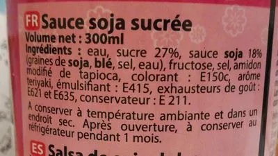 Lista de ingredientes del producto Sauce Soja Sucrée Tanoshi 