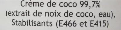 Lista de ingredientes del producto Crème de coco Kara 425 ml