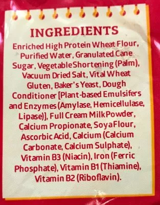 Lista de ingredientes del producto Enriched Soft White Bread Sunshine 