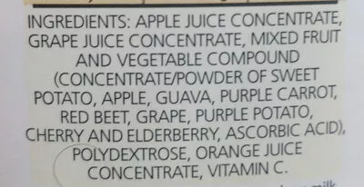 Lista de ingredientes del producto 100% Purple Veggie Mixed Fruits Juice Marigold 1 l