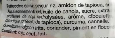 Lista de ingredientes del producto Fettucine de Riz Instantanées saveur Poulet Pho Koka 